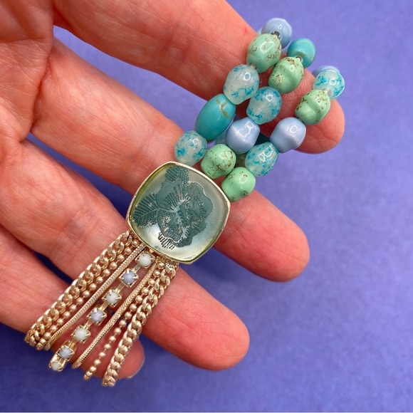 Stretchy Silvertone Chain and Acrylic Beads Bracelet - Picture 3 of 6